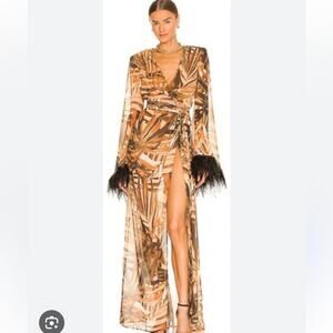 BRONX AND BANCO Geisha 
Kenya Kimono Dress in Printed Silk with Ostrich Feathers